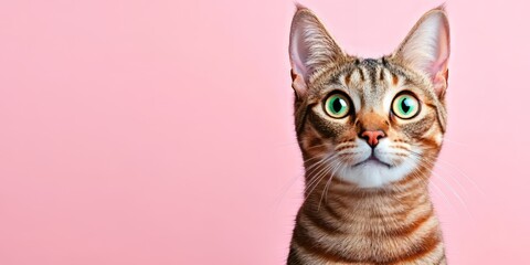 Obraz premium Closeup Portrait of Curious Anthropomorphic Cat on Pink Background