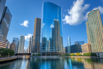 Fototapeta premium Modern Skyscrapers Against a Blue Sky
