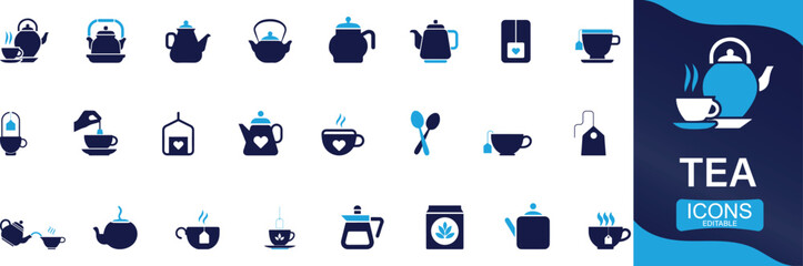 tea cup kettle pot icon set You can easily change the color.