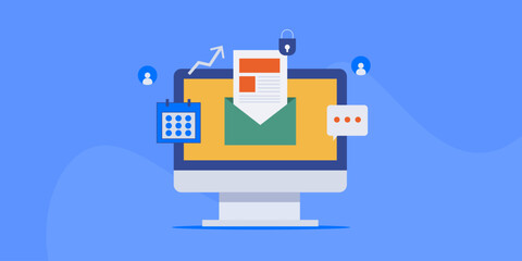 Email service new message notification, digital communication, send newsletter message vector illustration concept.