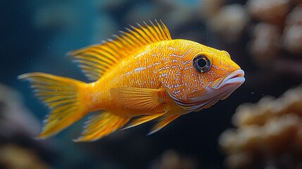 Orange fish swimming coral reef aquarium