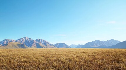 Obraz premium Golden Field and Mountain Landscape