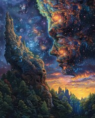 Obraz premium Create an intriguing visual representation of a side view into a dream realm, symbolizing its link to parallel universes Incorporate intricate details and otherworldly landscapes to spark curiosity 