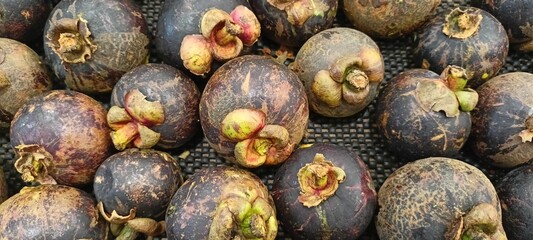 mangosteen fruit on supermarket shelves