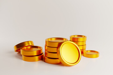 A pile of gold coins placed together. 3D rendering.