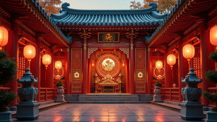 Fototapeta premium Serene Chinese Temple Courtyard at Dusk - Asian-inspired design