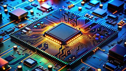 Technological Core: Advanced Electronic Circuit Board with Processor, Showcasing Innovation in Computing Power and Modern Technology