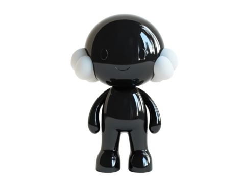 Isolated Black 3D Character with White Ears