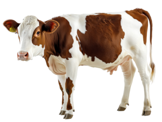 Isolated Brown and White Calf Standing