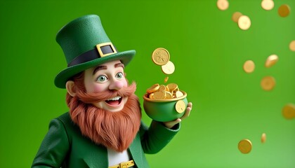 A spirited leprechaun figurine placed on a green backdrop, reflecting the essence of St. Patrick's Day