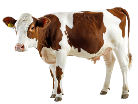 Isolated Brown and White Calf Standing