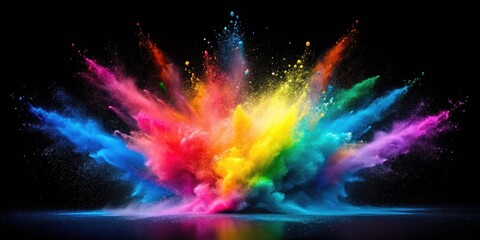 Vibrant Neon Powder Explosion on Dark Background - Colorful Silhouette Photography with Sparkles and Dust Effects