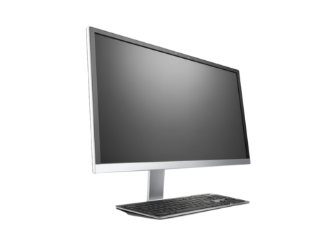 Isolated Silver All-in-One Computer with Keyboard