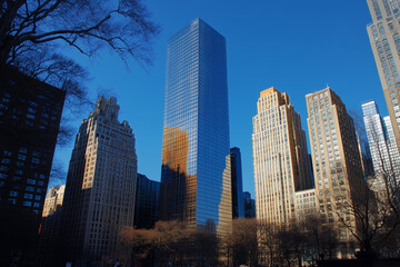 Obraz premium Modern Skyscrapers Against a Blue Sky