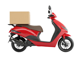 Isolated Red Scooter with Delivery Box