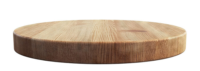 Round wooden platform with natural grain, isolated on transparent cutout background
