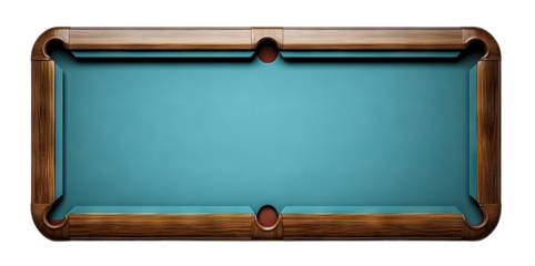 Top view of classic pool table, isolated on transparent cutout background
