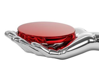 Isolated Red Plate on Silver Hand