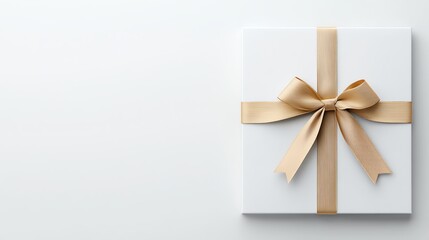 Elegant gift box with golden ribbon on clean, minimalist background, perfect for celebrations and special occasions.