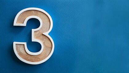 Banner number 3 on blue background, copy space. Generated image