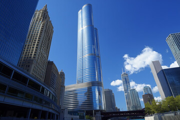 Fototapeta premium Modern Skyscrapers Against a Blue Sky