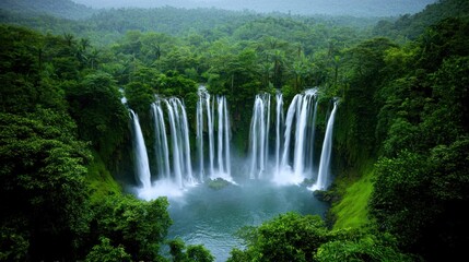 Obraz premium Lush Tropical Waterfall Landscape