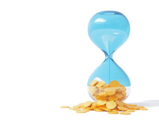 Isolated Hourglass with Gold Coins
