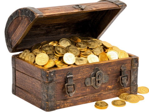 Isolated Opened Treasure Chest with Gold Coins