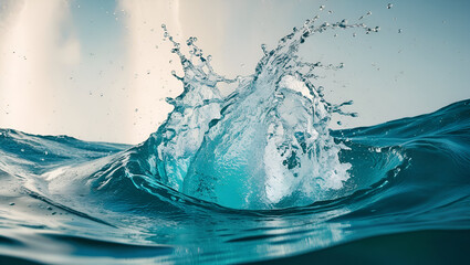 Ocean blue wave isolated on white background ,a colorful water splash on a gradient background, Water splashes in the blue water, A wave breaking on the ocean surface 