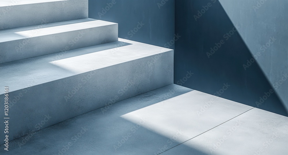 Poster minimalist staircase with geometric shapes and soft shadows creating a calm and modern atmosphere in
