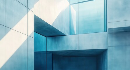 Obraz premium Modern Abstract Architecture with Geometric Shapes and Soft Light in a Dynamic Urban Environment Featuring Glass and Concrete Elements