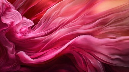 Fototapeta premium Luxurious pink silk fabric flowing in delicate, smooth waves, with a soft shimmer that enhances its elegant appearance