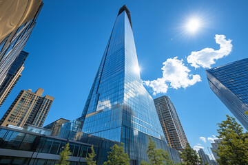 Naklejka premium Modern Skyscrapers Against a Blue Sky