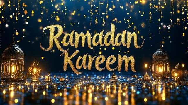 Ramadan Kareem Animated golden text/lettering. Ramazan, Ramzan, Ramadhan, or Ramathan is the ninth month of the Islamic calendar. Month of fasting (sawm), prayer (salah), reflection, and community.