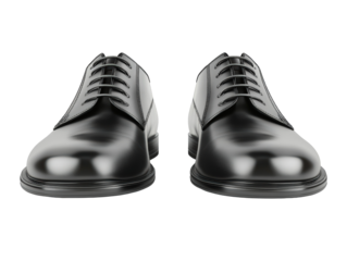 Isolated Pair of Black Leather Dress Shoes Front View