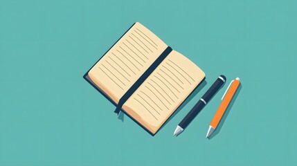 Writing notes in a cozy space notebook with pens home office digital illustration minimalist viewpoint
