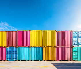 Fototapeta premium Stacks of colorful cargo containers at the port