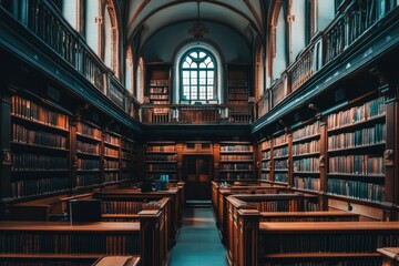 Grand library interior, bookshelves, research, studying, quiet, historical building, knowledge, education