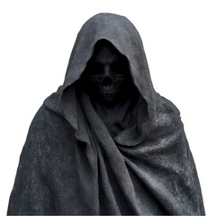 Dark Hooded Figure Mysterious Skull Grim Reaper Horror Fantasy Artwork gray cape robe fear death    