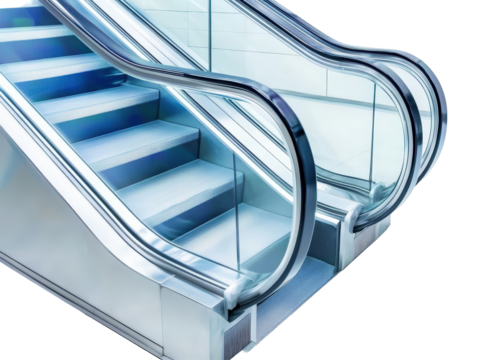 Isolated Modern Escalator with Glass and Metal