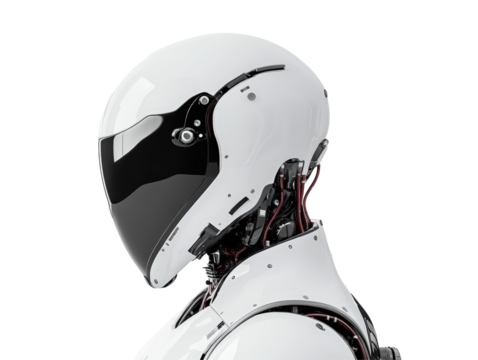 Isolated White Robot with Black Visor Side Profile