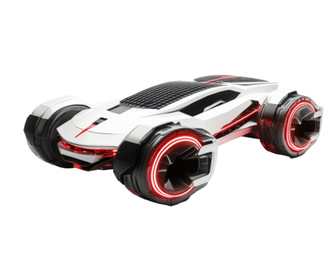 Isolated White Futuristic Car with Red Lights