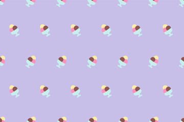 Ice cream scoops in cup seamless pattern flat style. Summer geometric background with ice cream. Template for textile, cover, print, background, wallpaper, wrapping, children's textile, phone cases