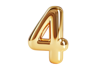 Isolated Shiny 3D Golden Number Four