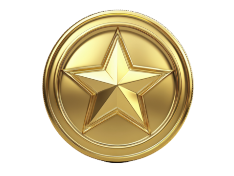 Isolated Golden Star Medal Coin