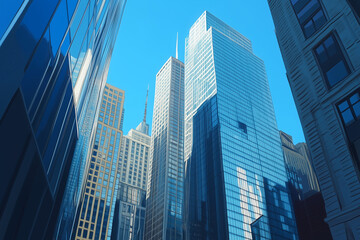 Fototapeta premium Modern Skyscrapers Against a Blue Sky