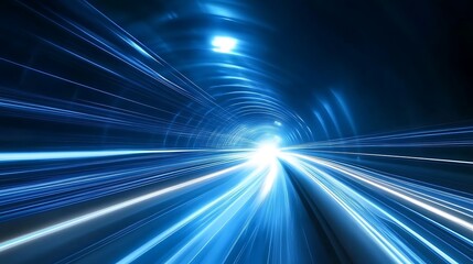 Abstract Speed and Movement, Blue Light Trails Through Tunnel