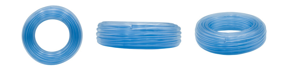 Blue plastic hose for various applications transparent background