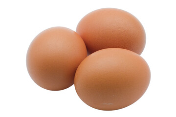 Three fresh brown eggs on a white background. transparent background