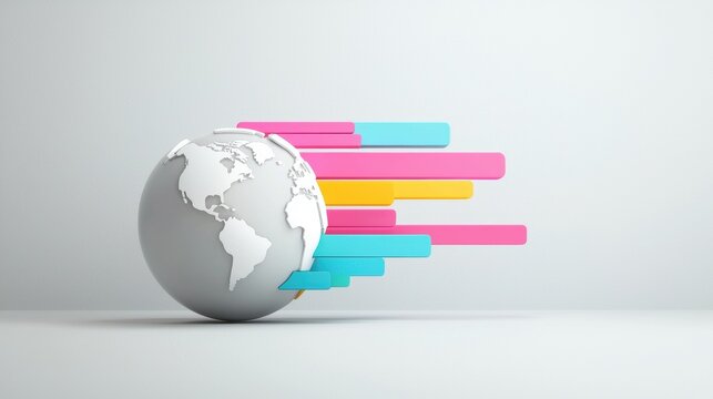 Global Network Rotating globe with colorful data streams flowing between continents, representing global data transfer and internet traffic.